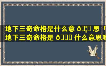 地下三奇命格是什么意 🦋 思「地下三奇命格是 🐋 什么意思呀」